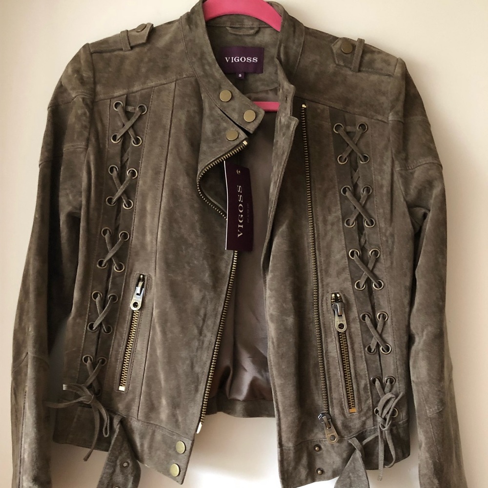 Vigoss Suede Green Lace Up Jacket Size S.NWT!